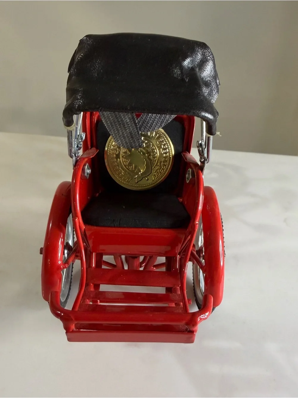 Miniature die cast Red Tricycle Rickshaw with Black Canopy, souvenir- Vietnam